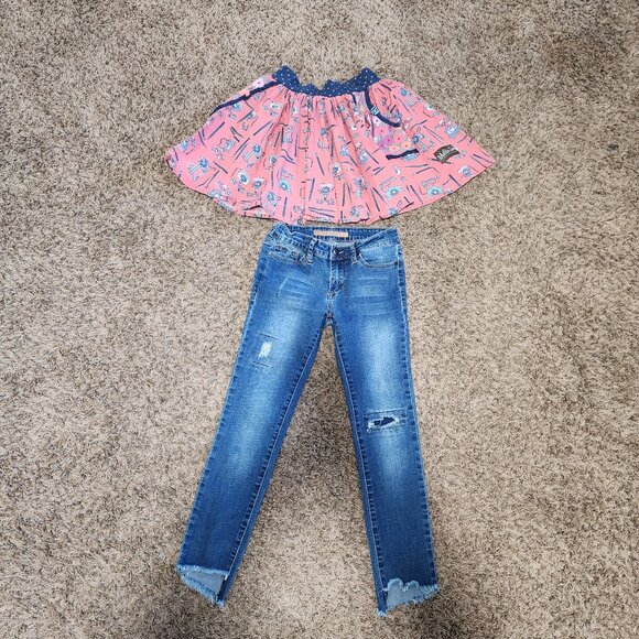 Lots of 2 Matilda Jane Telephone Novelty Fabric Pattern Skirt Joe's Jeans size10 - Picture 1 of 14